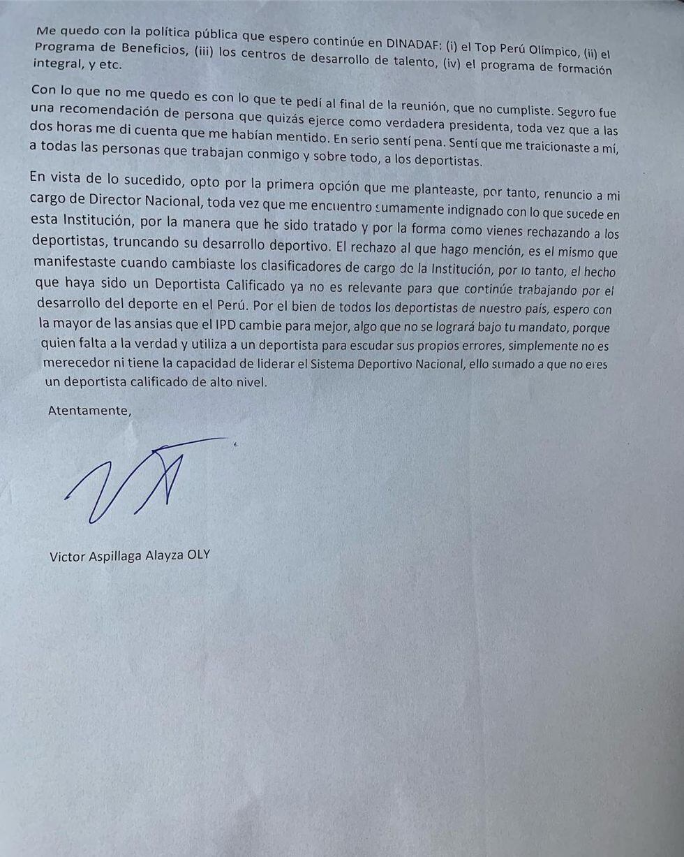 Carta de Víctor Aspíllaga, parte 2. (Twitter)