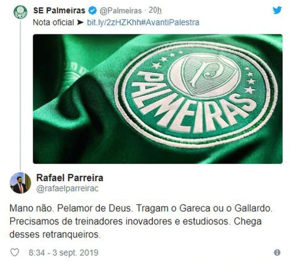 El pedido de los hinchas de Palmeiras para Marcelo Gallardo como entrenador.