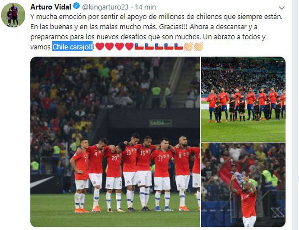 Aquí el mensaje de Arturo Vidal, a poco del Perú vs. Brasil por la final de la Copa América. (Captura)