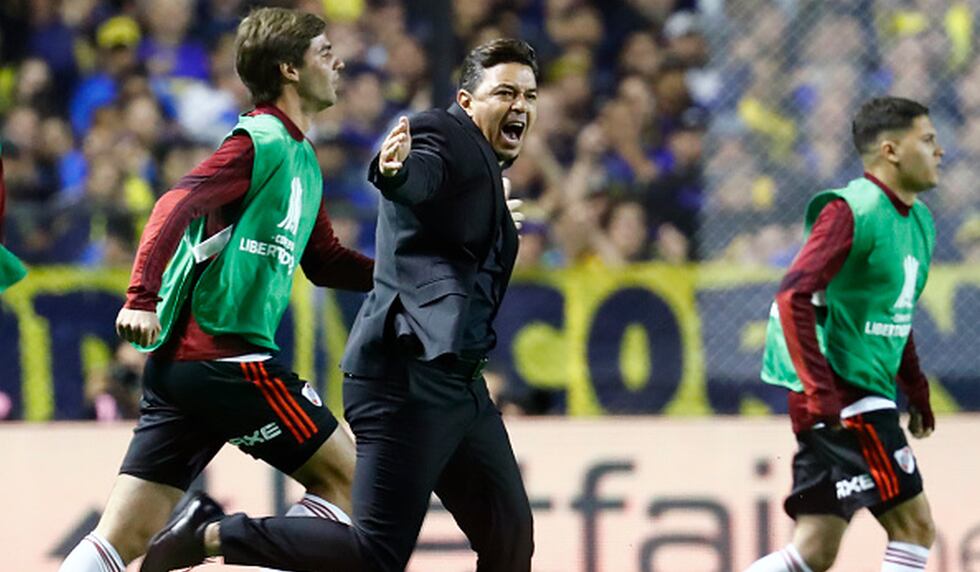 Marcelo Gallardo celebrando la eliminación a Boca Juniors en la última semifinal. (Foto: Getty)