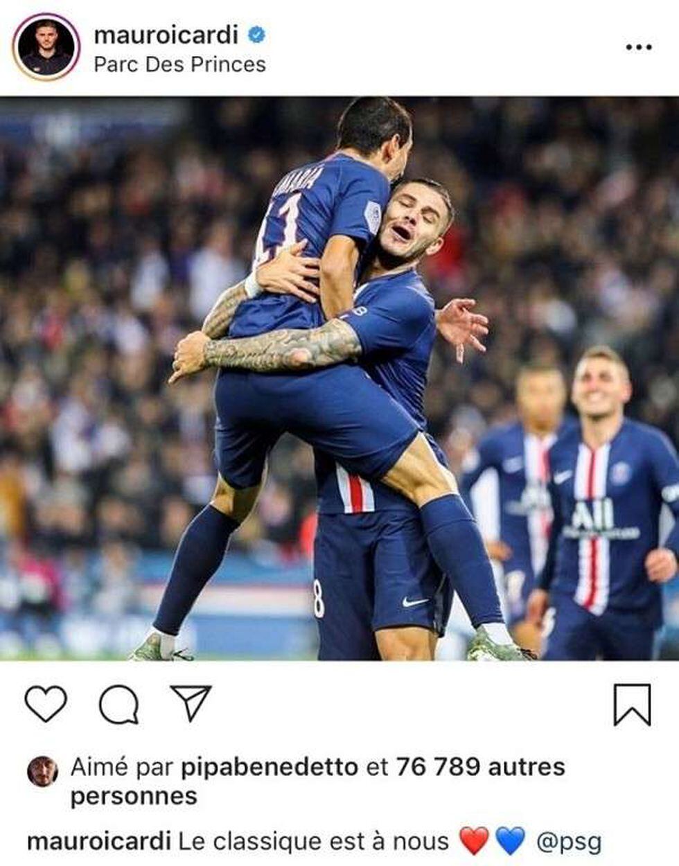 Darío Benedetto le da like a foto de Icardi en Instagram.