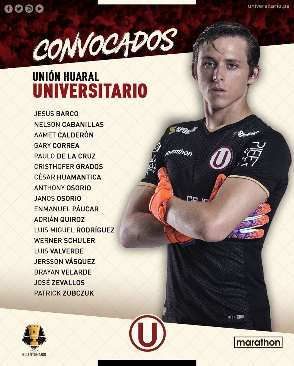 Los convocados de Universitario de Deportes.