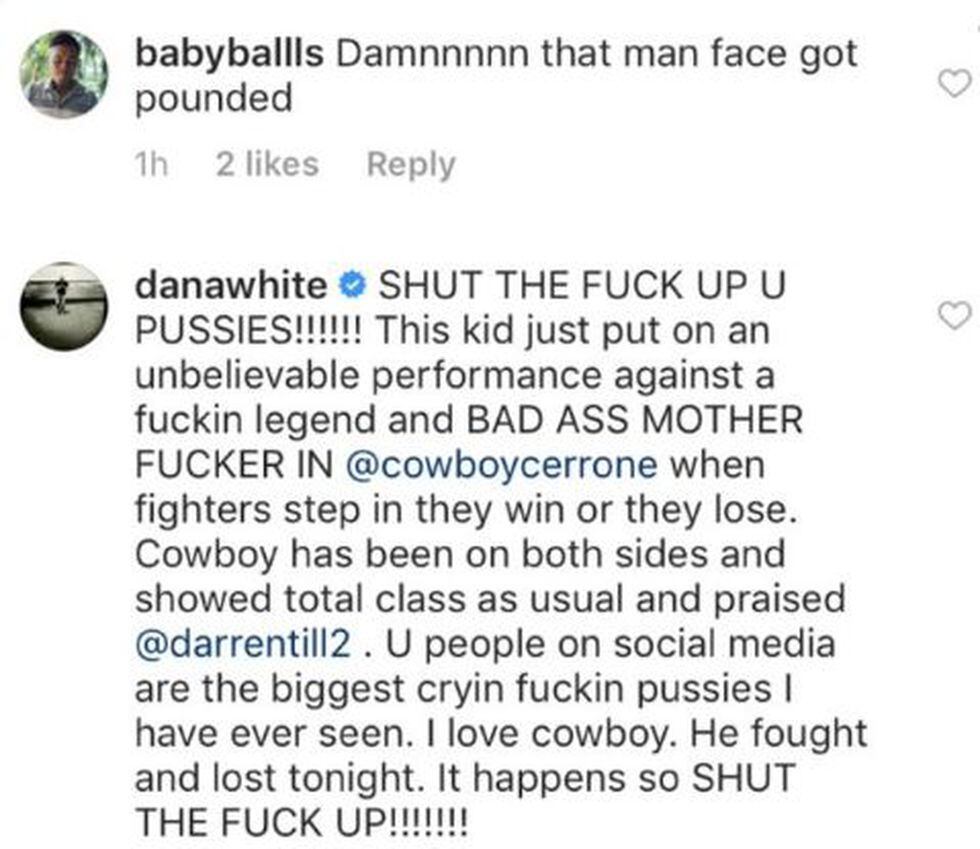 El polémico mensaje de Dana White en redes sociales. (Instagram)