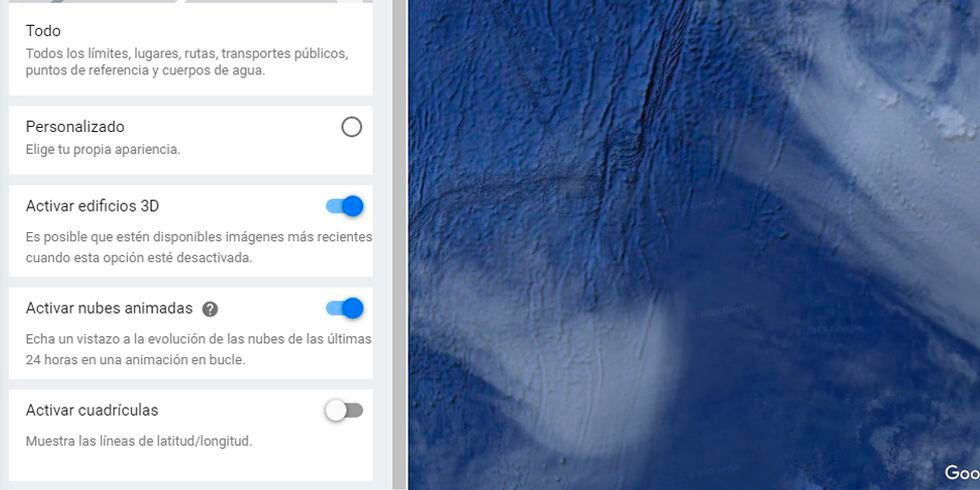 Así es como puedes activar las nubes animadas que simulan que el planeta gire en Google Maps. (Foto: Google)