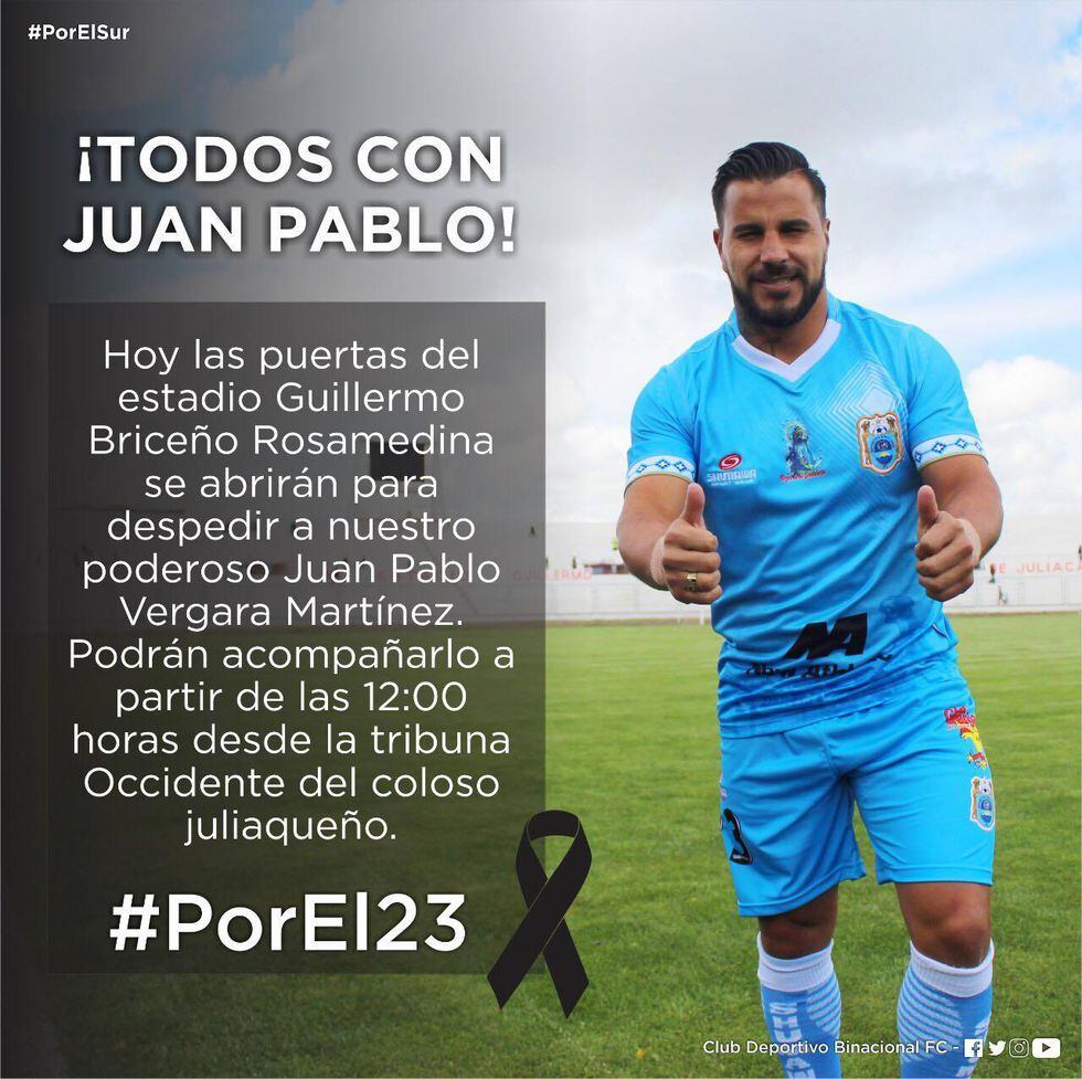 Binacional despedirá a su jugador en el estadio Guillermo Briceño.