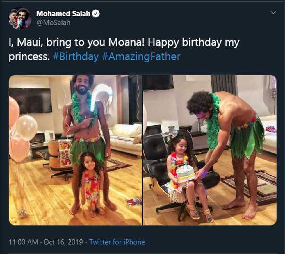 Mohamed Salah se vistió del conocido personaje de Disney Maui, de la película Moana. (Foto: Twitter Mohamed salah)