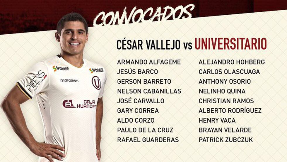 Universitario presentó su lista de convocados para el duelo con Vallejo.