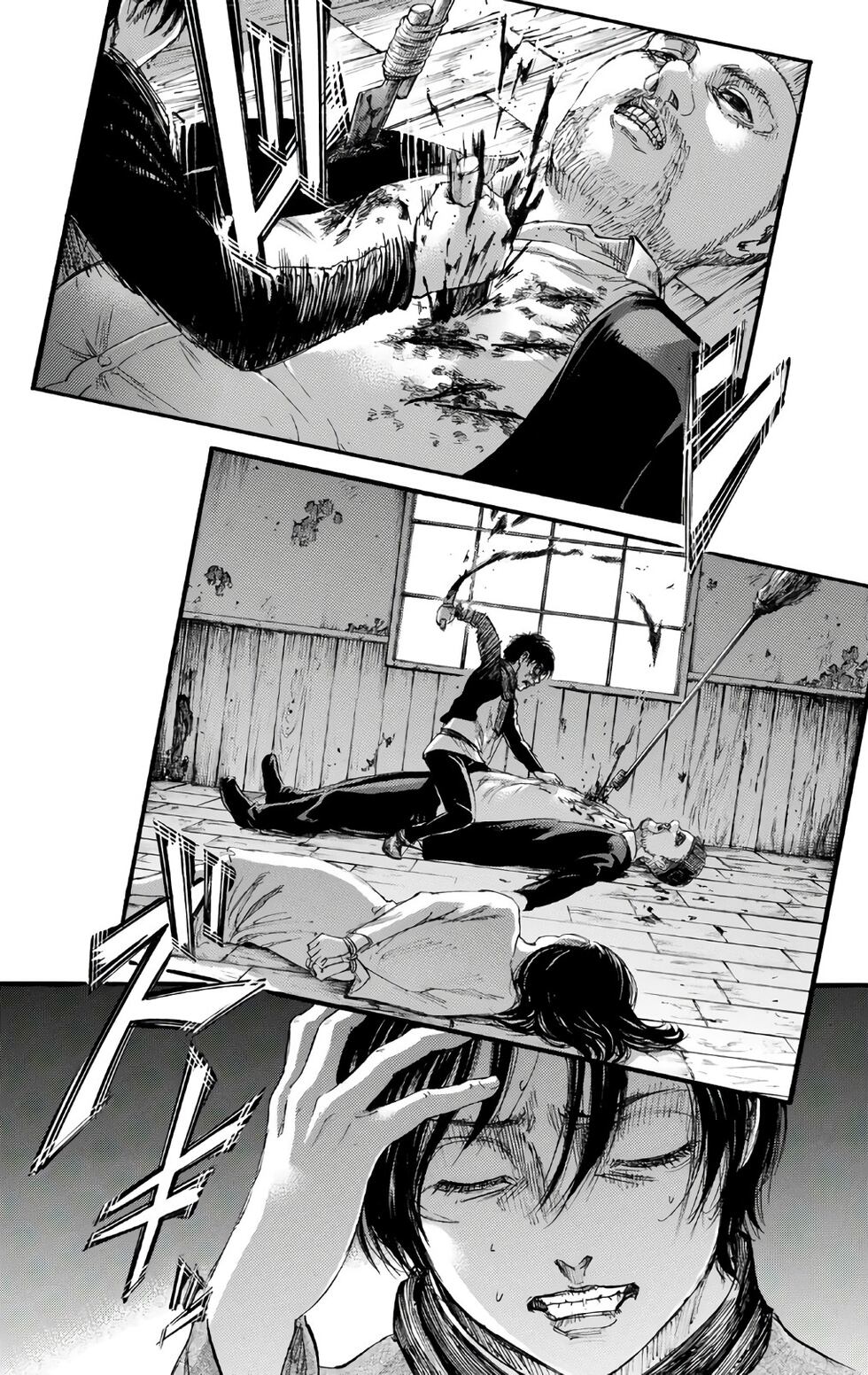 Mikasa despertando el poder de los Ackerman cuando fue secuestrada por unos delincuentes y Eren fue a rescatarla (Foto: Kōdansha)