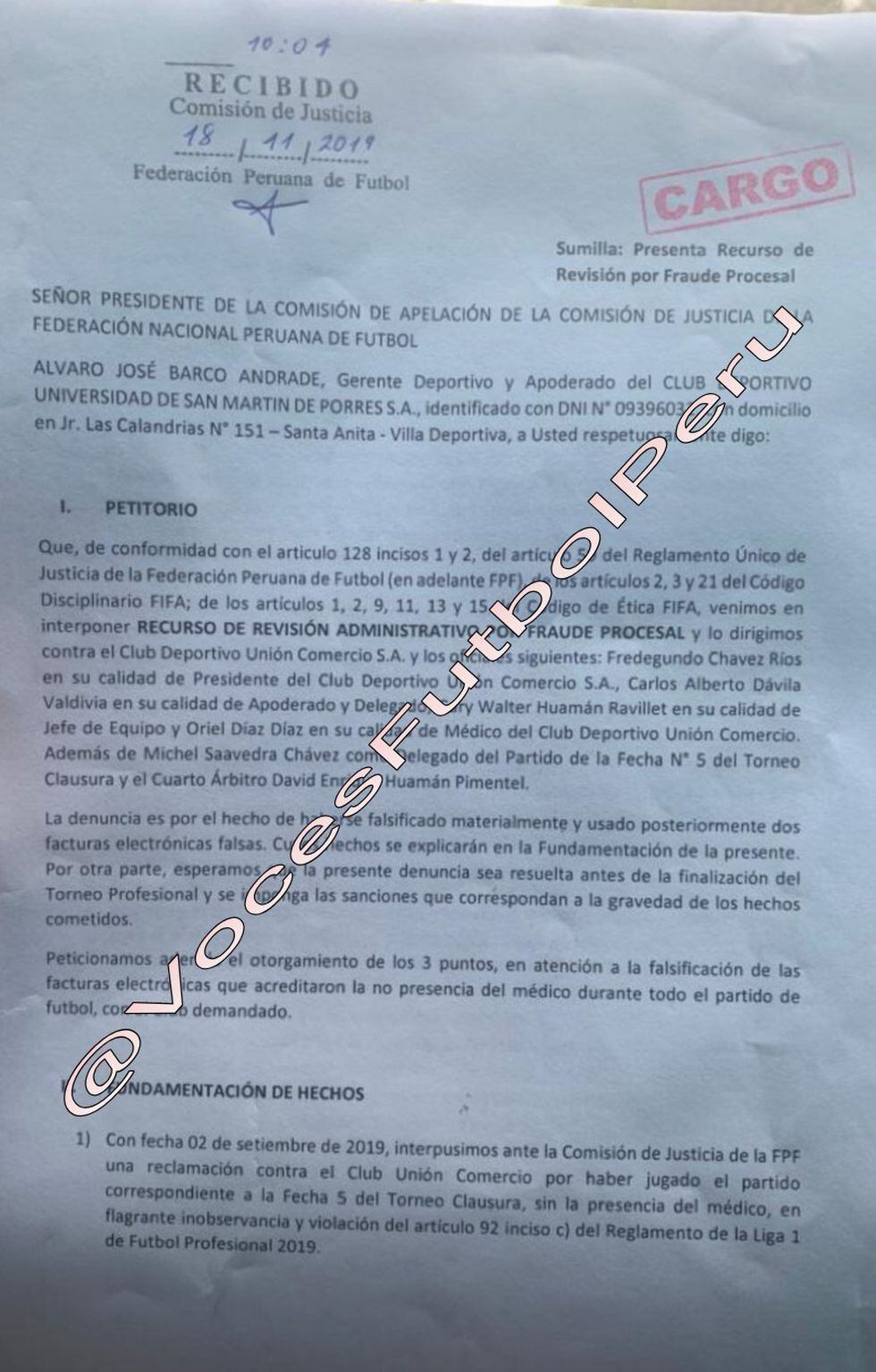 Universidad San Martín pidió los tres puntos a Comisión de Justicia de la FPF. (Foto: @ManriqueSports)