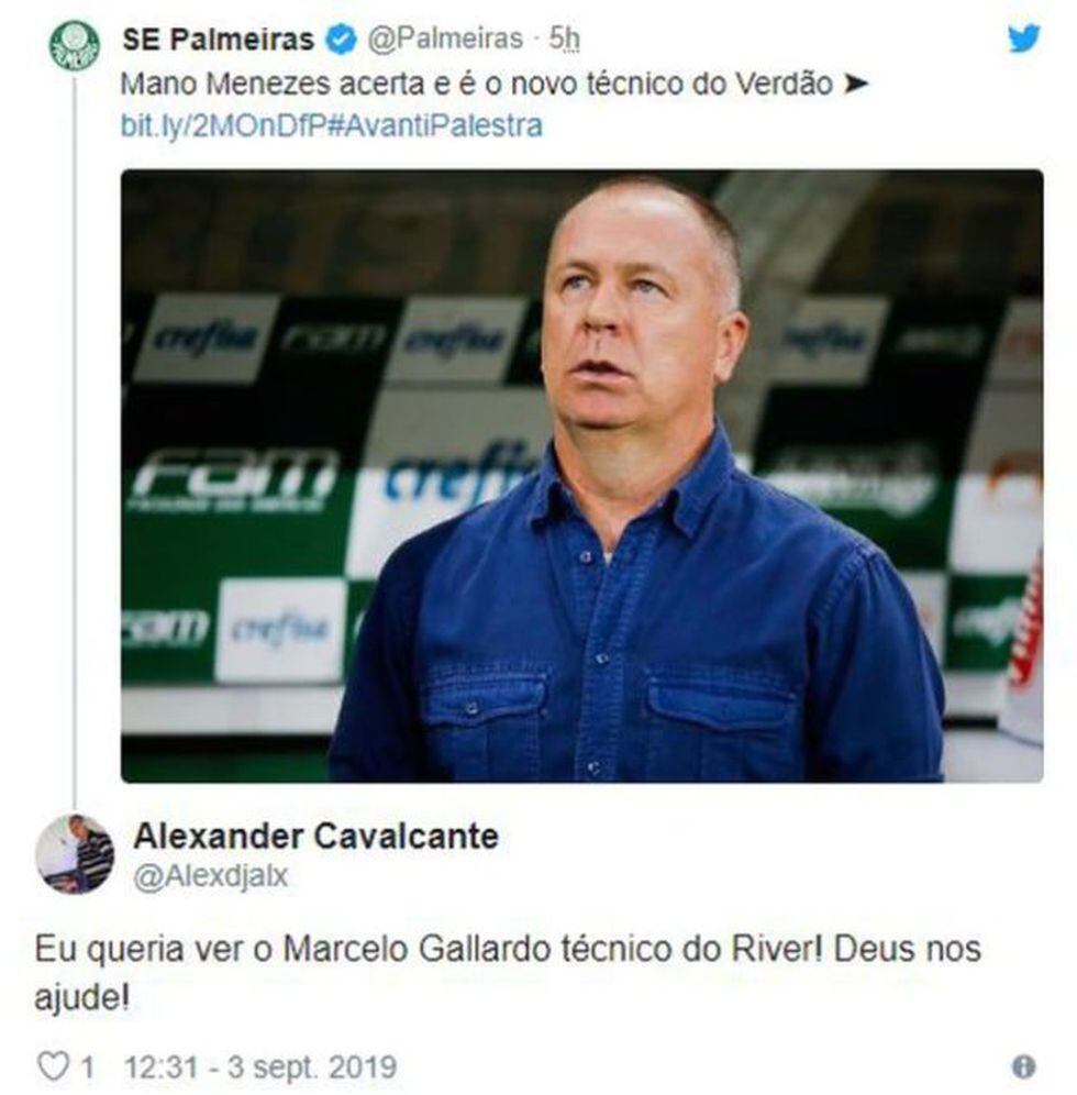 El pedido de los hinchas de Palmeiras para Gallardo como entrenador.