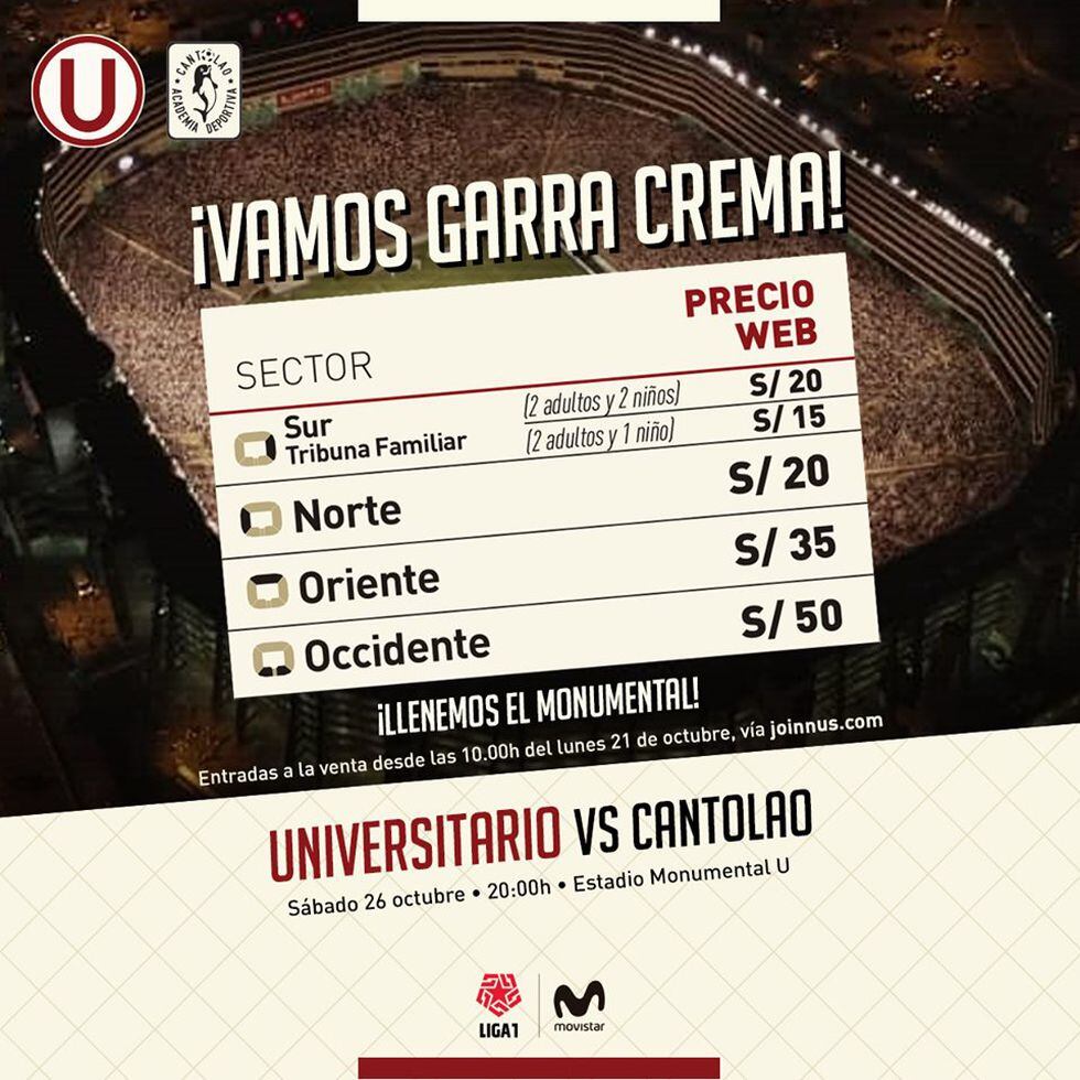 Universitario de Deportes: precios de entradas.