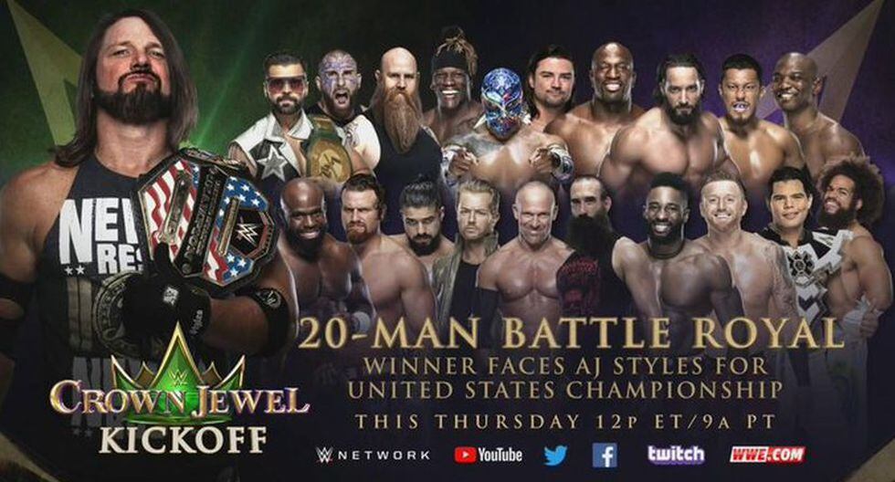 Uno de estos 20 luchadores peleará contra AJ Styles por el cinturón estadounidense en Crown Jewel. (Foto: WWE)