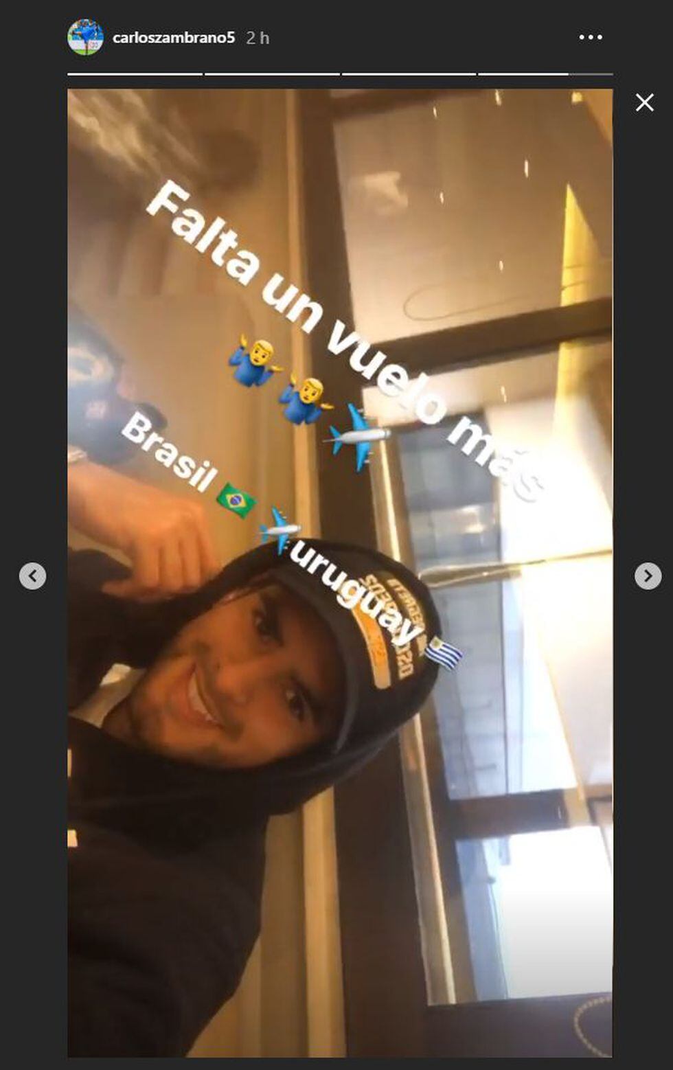 Último vuelo de Carlos Zambrano rumbo a Montevideo para unirse a la Selección Peruana. (Foto: Instagram)