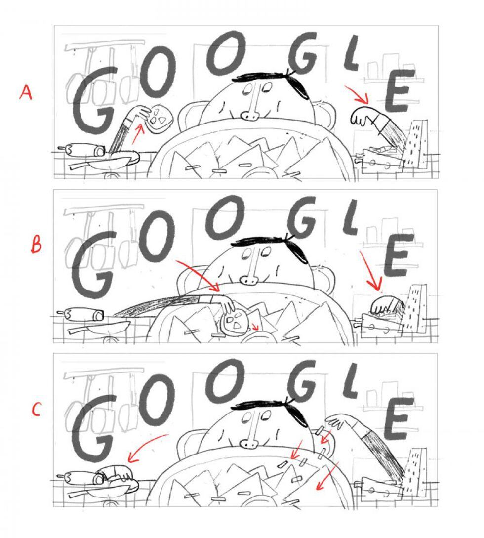 Primeros bocetos del artista Alfonso de Anda para Google. (Captura de pantalla)
