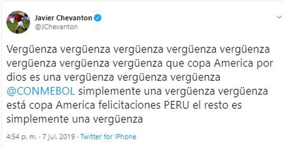 El furioso tuit de Javier Chevantón tras la final de la Copa América.
