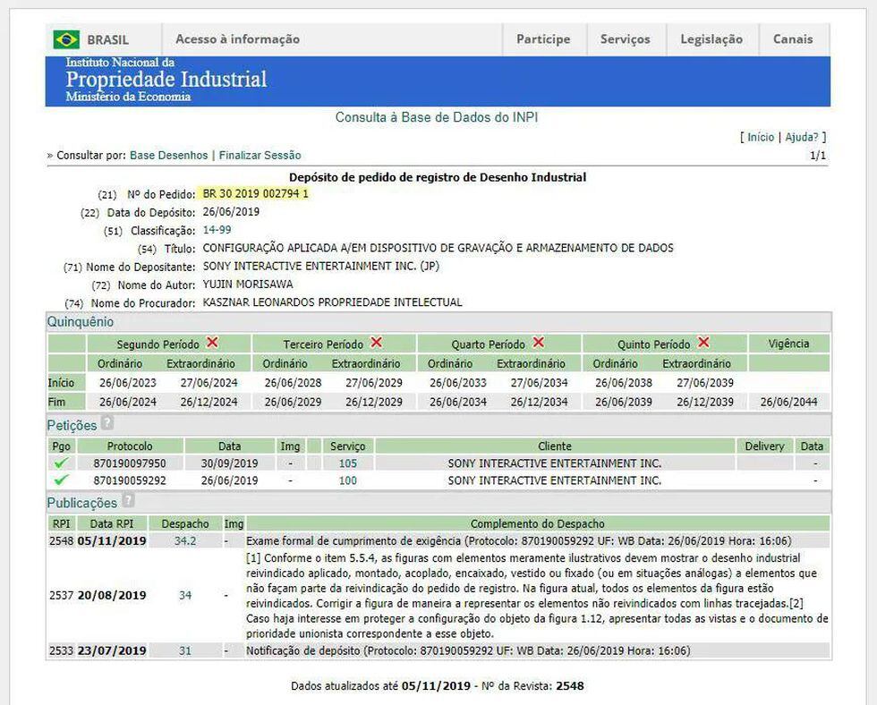 Patente registrada por Sony en Brasil (eloutput)